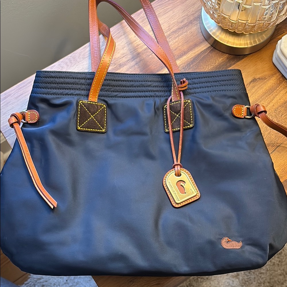 Dooney & Bourke Blue and Tan Tote with Leather Trim